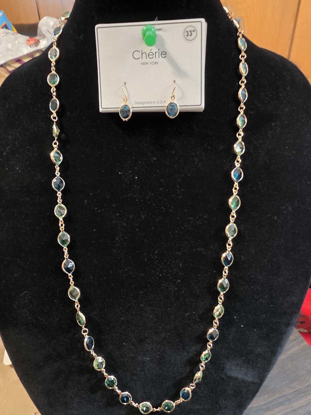 ChƩrie New York Green & Blue Stone Link Necklace